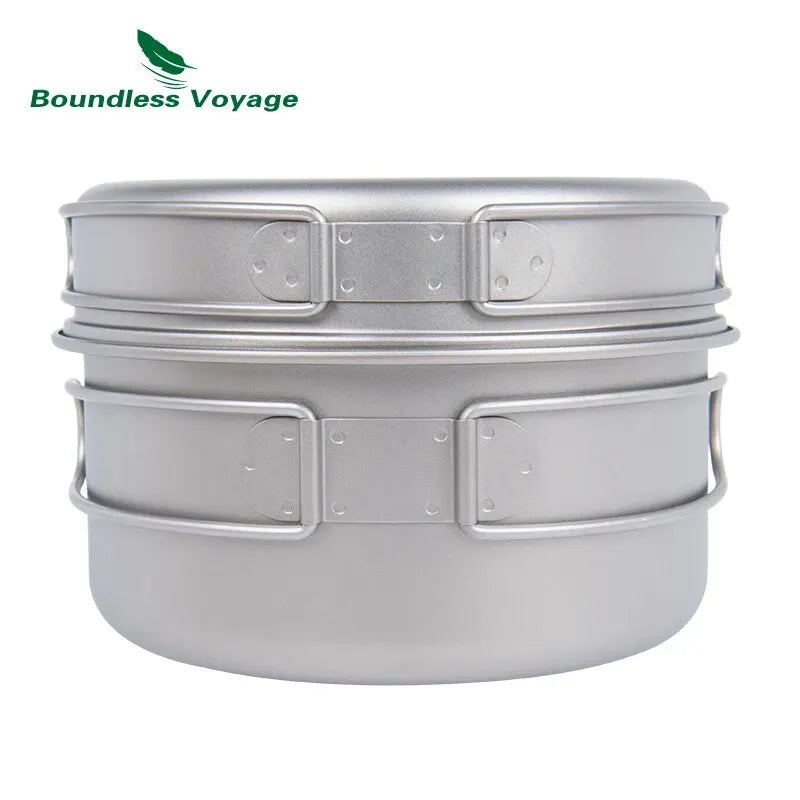 Camping Cookware Titanium Pot Pan Set with Folding Handles Outdoor Tableware