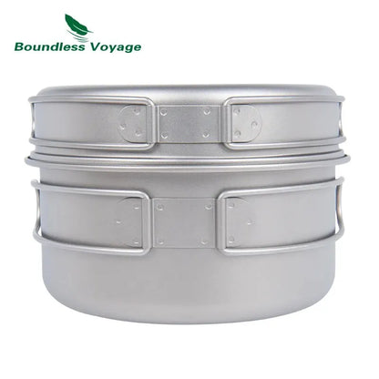 Camping Cookware Titanium Pot Pan Set with Folding Handles Outdoor Tableware