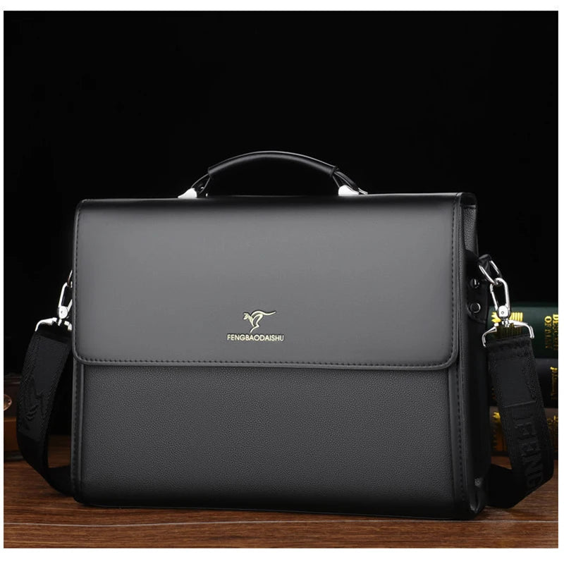 Luxury Briefcase For Business + Shoulder Strap + Top Handle. PU Leather.