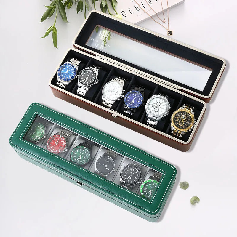 Watch Case Organizer with Glass Lid Display Storage Box with Removable Pillows