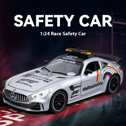 Diecast 1: 24 scale AMG safety car F1 race replica alloy model with lights.