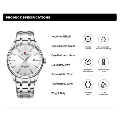 NAVIFORCE Men's Calendar Watch Waterproof Stainless Steel NF9230