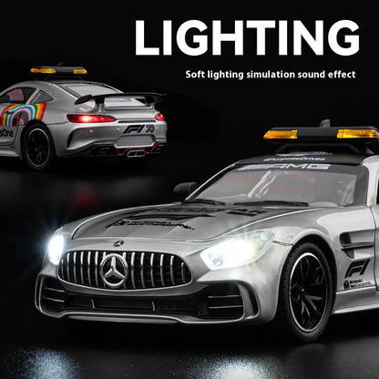 Diecast 1: 24 scale AMG safety car F1 race replica alloy model with lights.