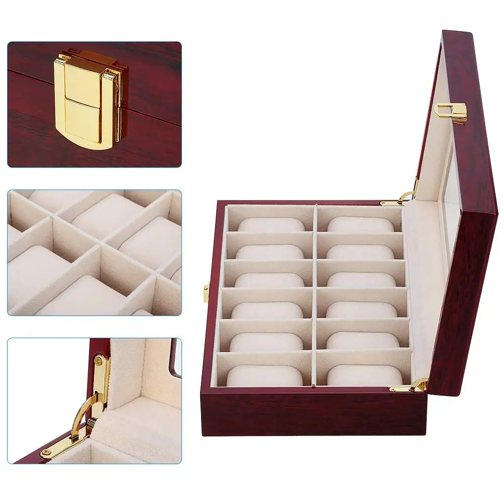 Luxury Wooden Watch Box 1/2/3/5/6/10/12 Grid Watch Organizer.