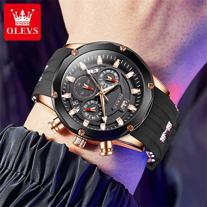 OLEVS Waterproof Luxury Quartz Wristwatch with Silicone Strap